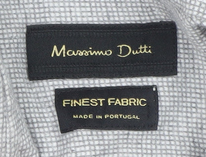 Massimo Dutti Men's Grey Linen Cotton Short Sleeve Polo L