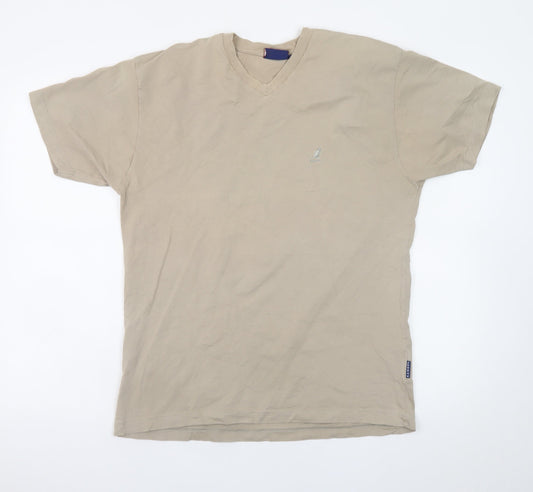 Kangol Men's Beige V-Neck Cotton Short Sleeve T-Shirt M
