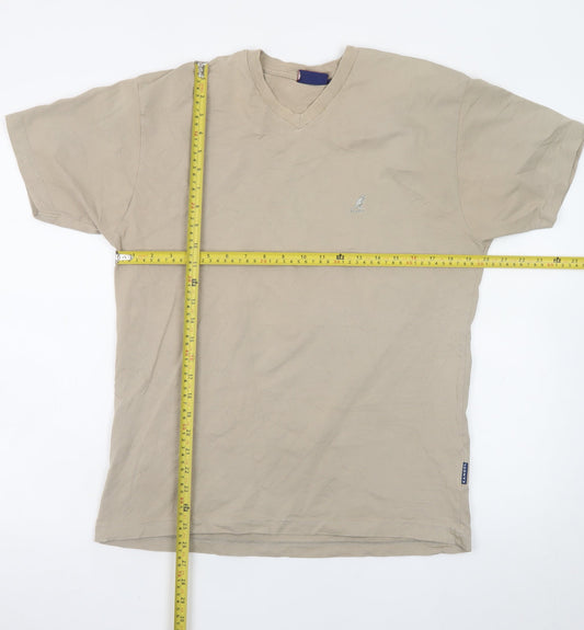 Kangol Men's Beige V-Neck Cotton Short Sleeve T-Shirt M