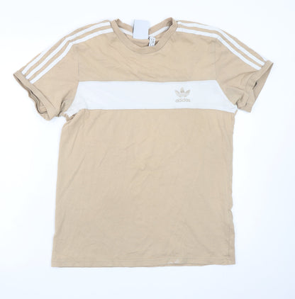 adidas Men's Beige Colourblock Crew Neck Short Sleeve T-Shirt M