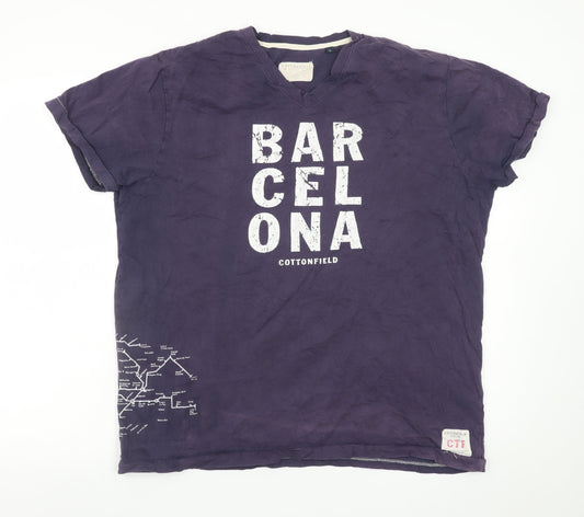 Cottonfield Men's Purple Barcelona Graphic V-Neck T-Shirt XL