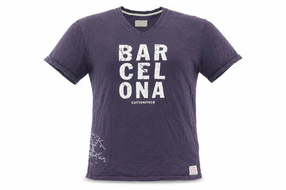 Cottonfield Men's Purple Barcelona Graphic V-Neck T-Shirt XL