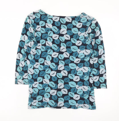 Laura Ashley Women's Blue Leaf Print V-Neck Cotton Tunic Blouse UK14