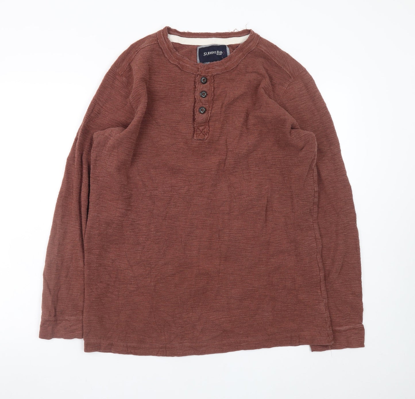St. John's Bay Men's Brown Henley Long Sleeve T-Shirt LT