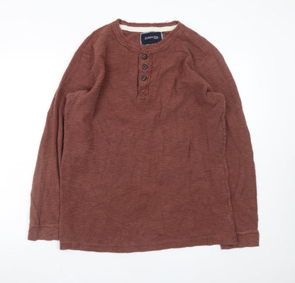 St. John's Bay Men's Brown Henley Long Sleeve T-Shirt LT