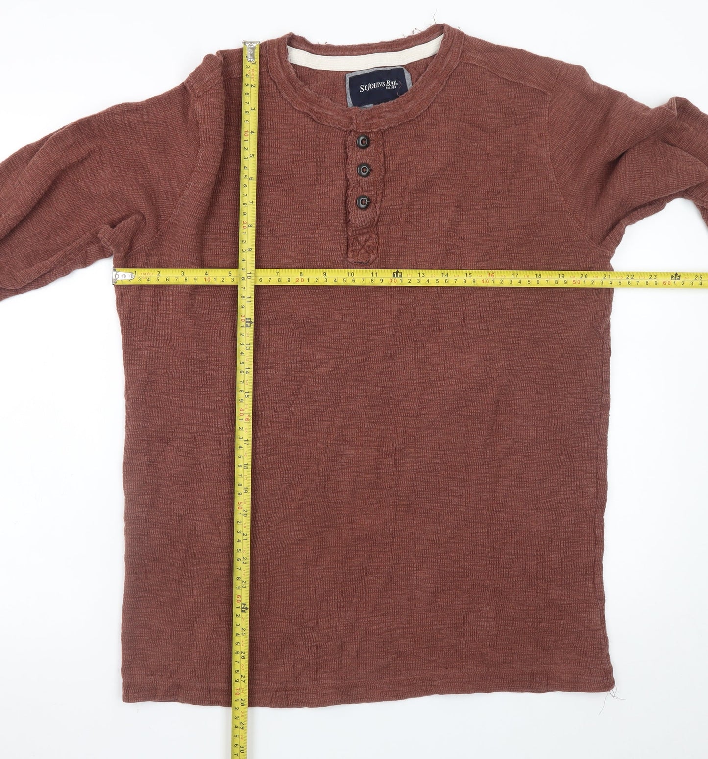 St. John's Bay Men's Brown Henley Long Sleeve T-Shirt LT