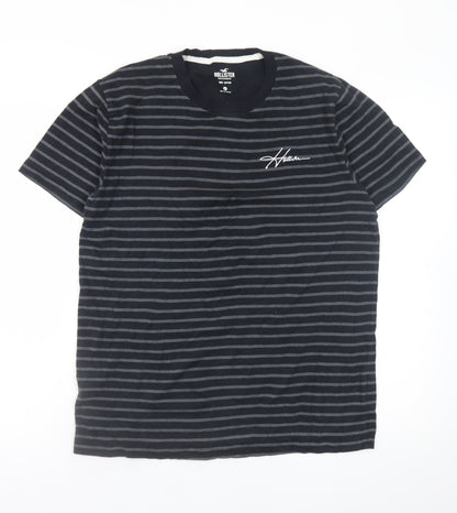Hollister Men’s Navy Striped Crew Neck Cotton T-Shirt Medium
