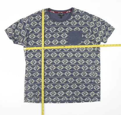 Brave Soul Men's Blue Aztec Print Crew Neck T-Shirt 2XL Cotton Blend