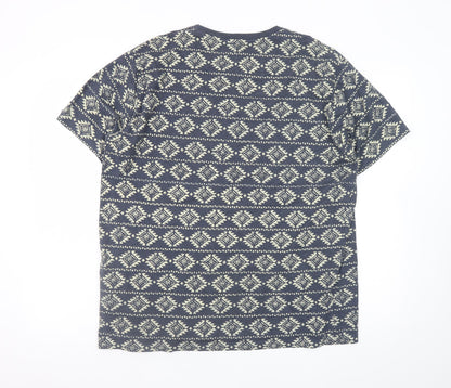 Brave Soul Men's Blue Aztec Print Crew Neck T-Shirt 2XL Cotton Blend