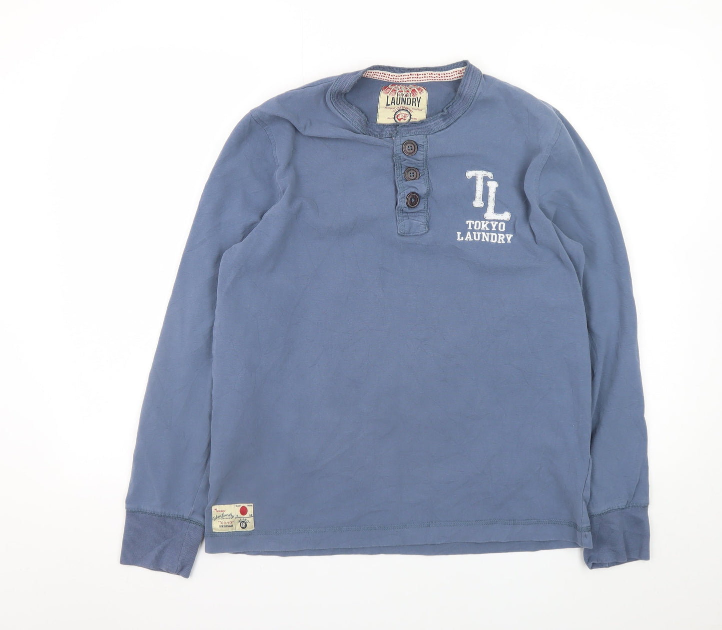 Tokyo Laundry Men's Blue Henley Long Sleeve Cotton T-Shirt Size L