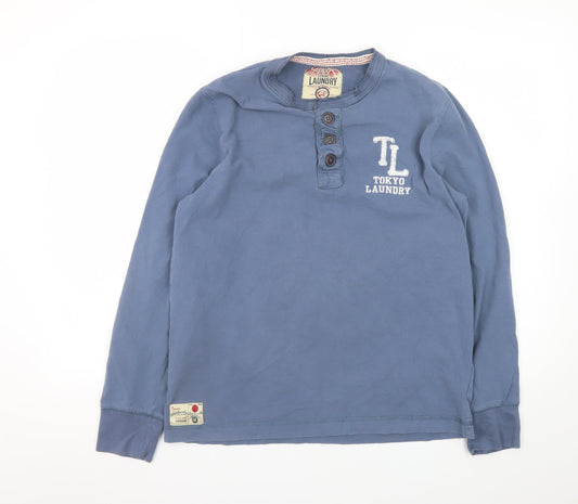 Tokyo Laundry Men's Blue Henley Long Sleeve Cotton T-Shirt Size L
