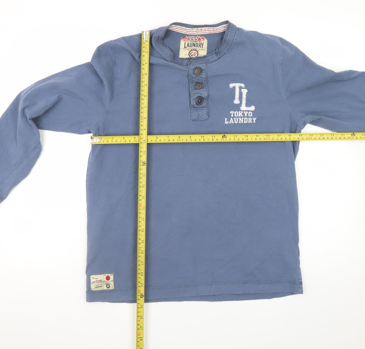 Tokyo Laundry Men's Blue Henley Long Sleeve Cotton T-Shirt Size L