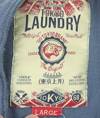 Tokyo Laundry Men's Blue Henley Long Sleeve Cotton T-Shirt Size L