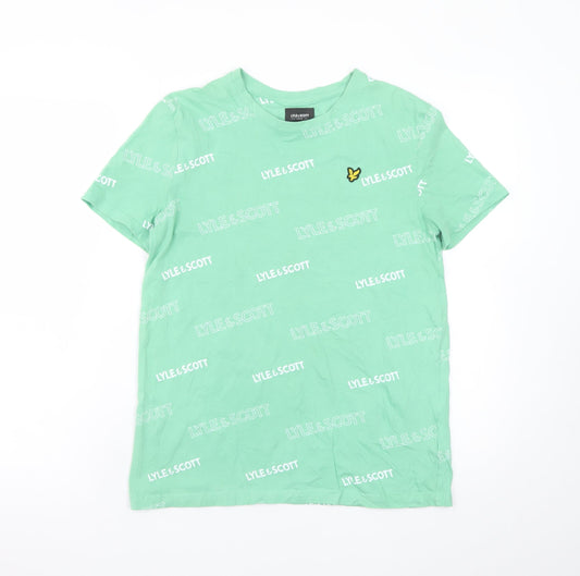 Additional front view of Lyle & Scott Junior Mint Green Logo Print Cotton T-Shirt 14/15Y