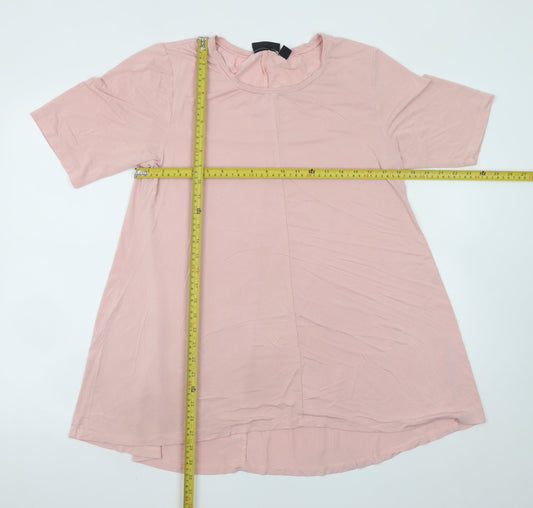 Nina Leonard Women Pink L T-Shirt Dress Short Sleeve Viscose