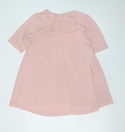 Nina Leonard Women Pink L T-Shirt Dress Short Sleeve Viscose