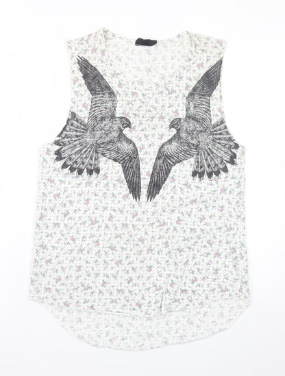 Topshop Women’s White Floral Bird Print Sleeveless Tank Top UK 10