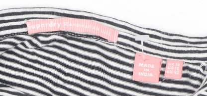 Superdry Womens Black Striped Lace Long Sleeve Cotton T-Shirt Size 14