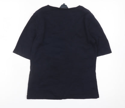 Viyella Women's Navy Beaded V-Neck Cotton Top Size S