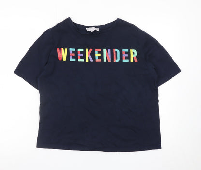 Red Herring Women's Blue Size 14 Weekend Print Cotton T-Shirt