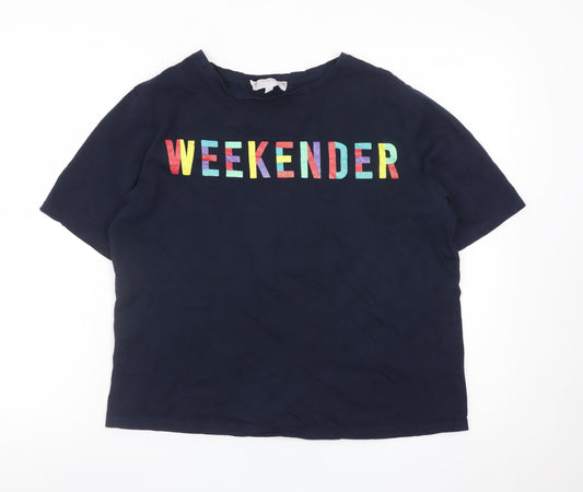 Red Herring Women's Blue Size 14 Weekend Print Cotton T-Shirt