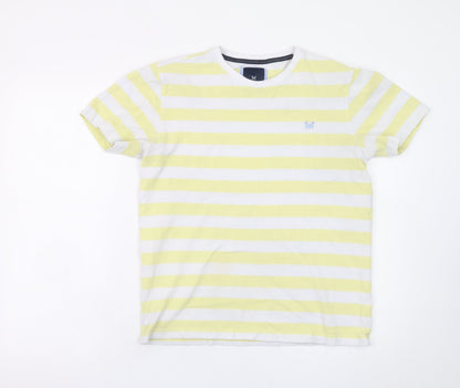Crew Clothing Company Men's Yellow White Striped Cotton T-Shirt M Regular Fit