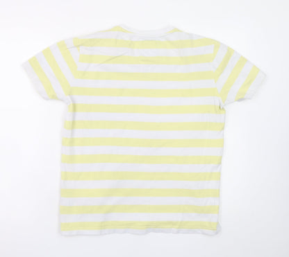 Crew Clothing Company Men's Yellow White Striped Cotton T-Shirt M Regular Fit