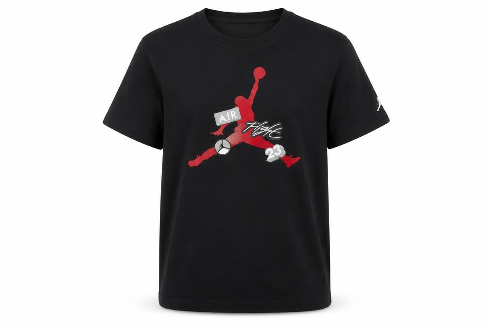 Front view of Jordan Teens Black XL Graphic Sports T-Shirt Air Flight 23 Cotton Blend