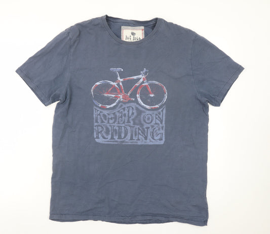 Fat Face Men’s Blue Graphic Cotton T-Shirt M 'Keep On Riding'