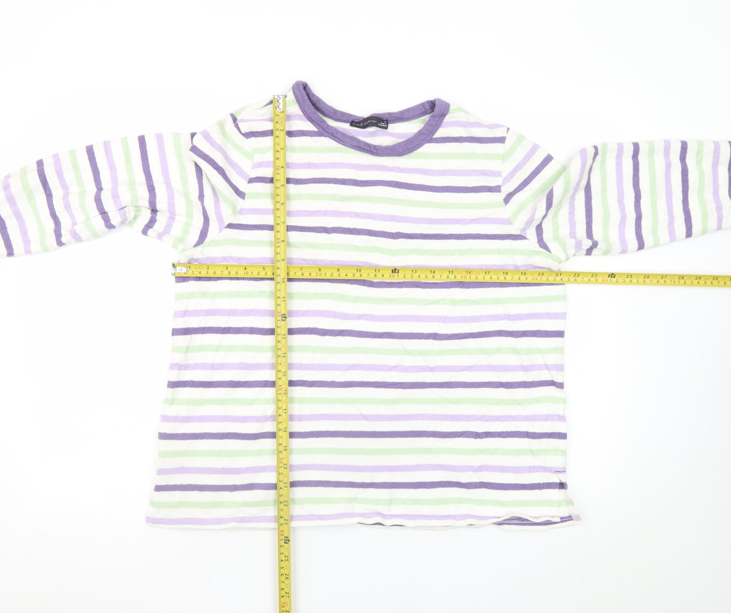 Marks and Spencer Women's Multicoloured Striped Long Sleeve Cotton T-Shirt Size 16