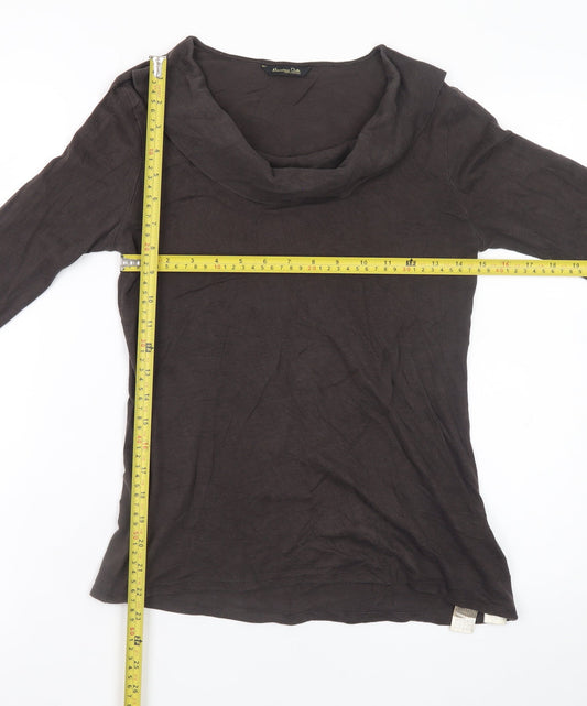 Massimo Dutti Women Brown Long Sleeve Cowl Neck Lyocell T-Shirt Size 12