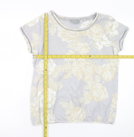 Next Women Grey Floral Short Sleeve Cotton T-Shirt Size 14