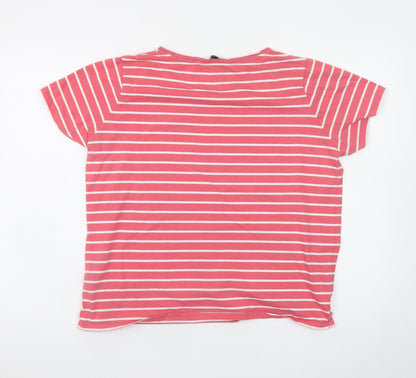 Crew Clothing Company Women Pink Striped Cotton T-Shirt Size 16