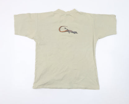 Alison Green Designs Men's Beige Bird Graphic Cotton T-Shirt Medium