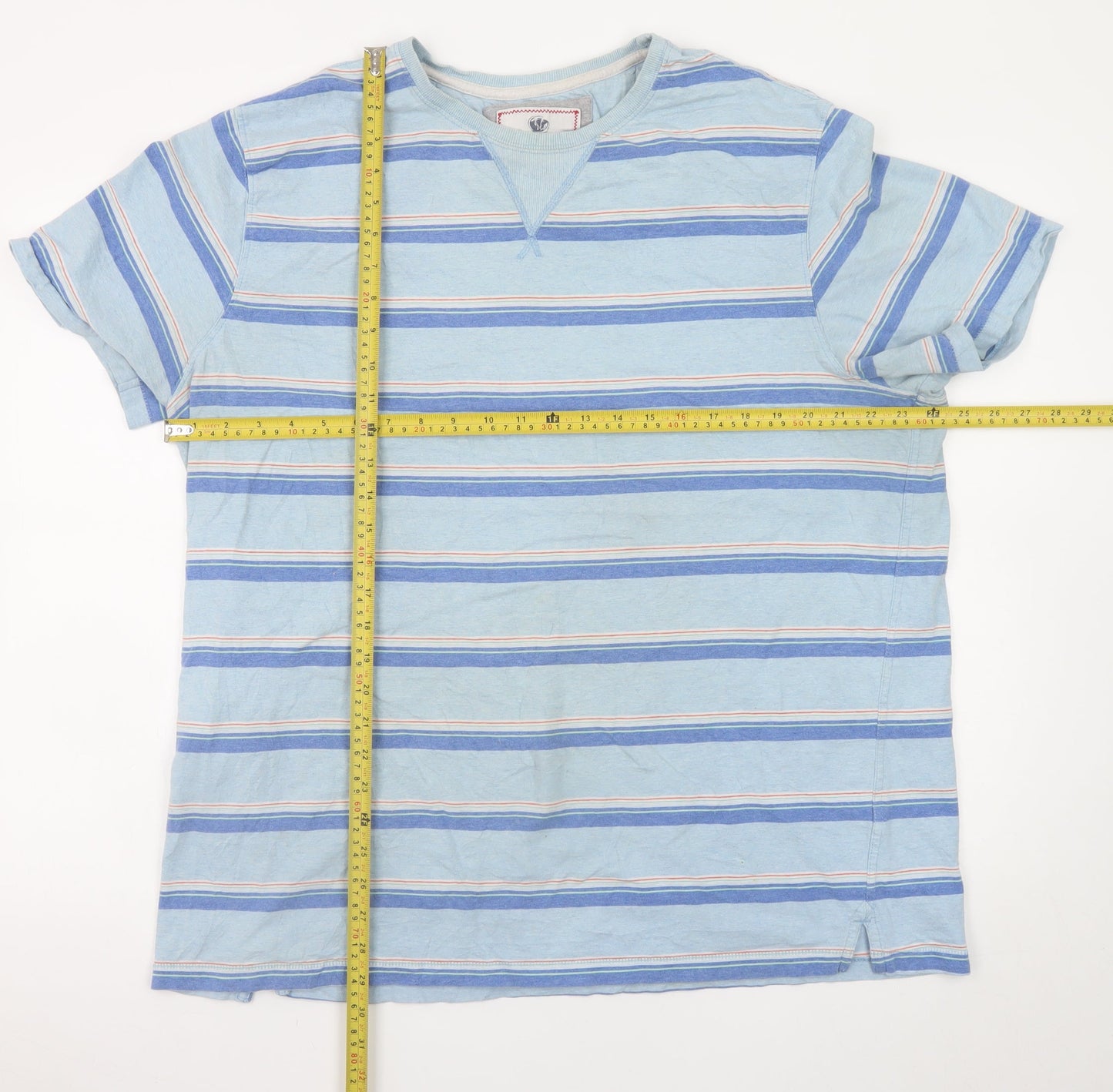 Fat Face Men's Blue Striped Cotton Crew Neck 2XL T-Shirt