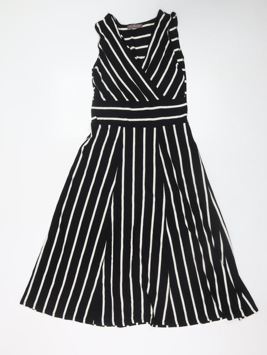 Marks and Spencer Women Black Striped Wrap Dress Size 10