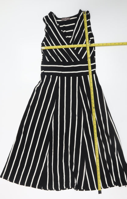Marks and Spencer Women Black Striped Wrap Dress Size 10