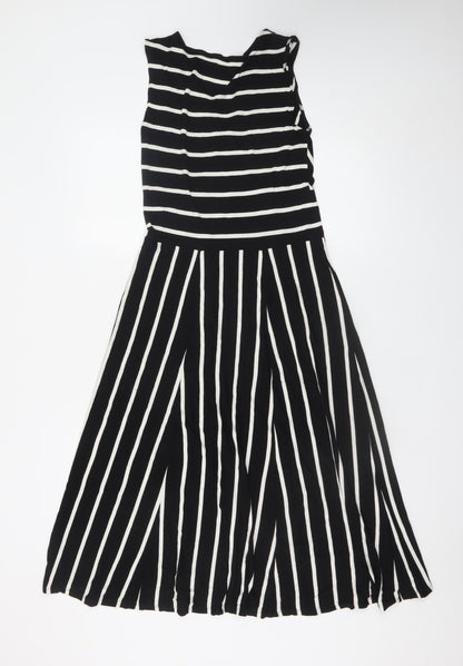 Marks and Spencer Women Black Striped Wrap Dress Size 10
