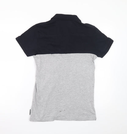 French Connection Men's Grey Navy Colourblock Cotton Polo Shirt M