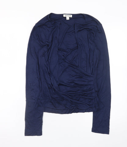 Jaeger Womens Blue Viscose Wrap Blouse Size 8 Long Sleeve