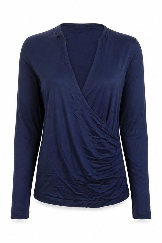 Jaeger Womens Blue Viscose Wrap Blouse Size 8 Long Sleeve