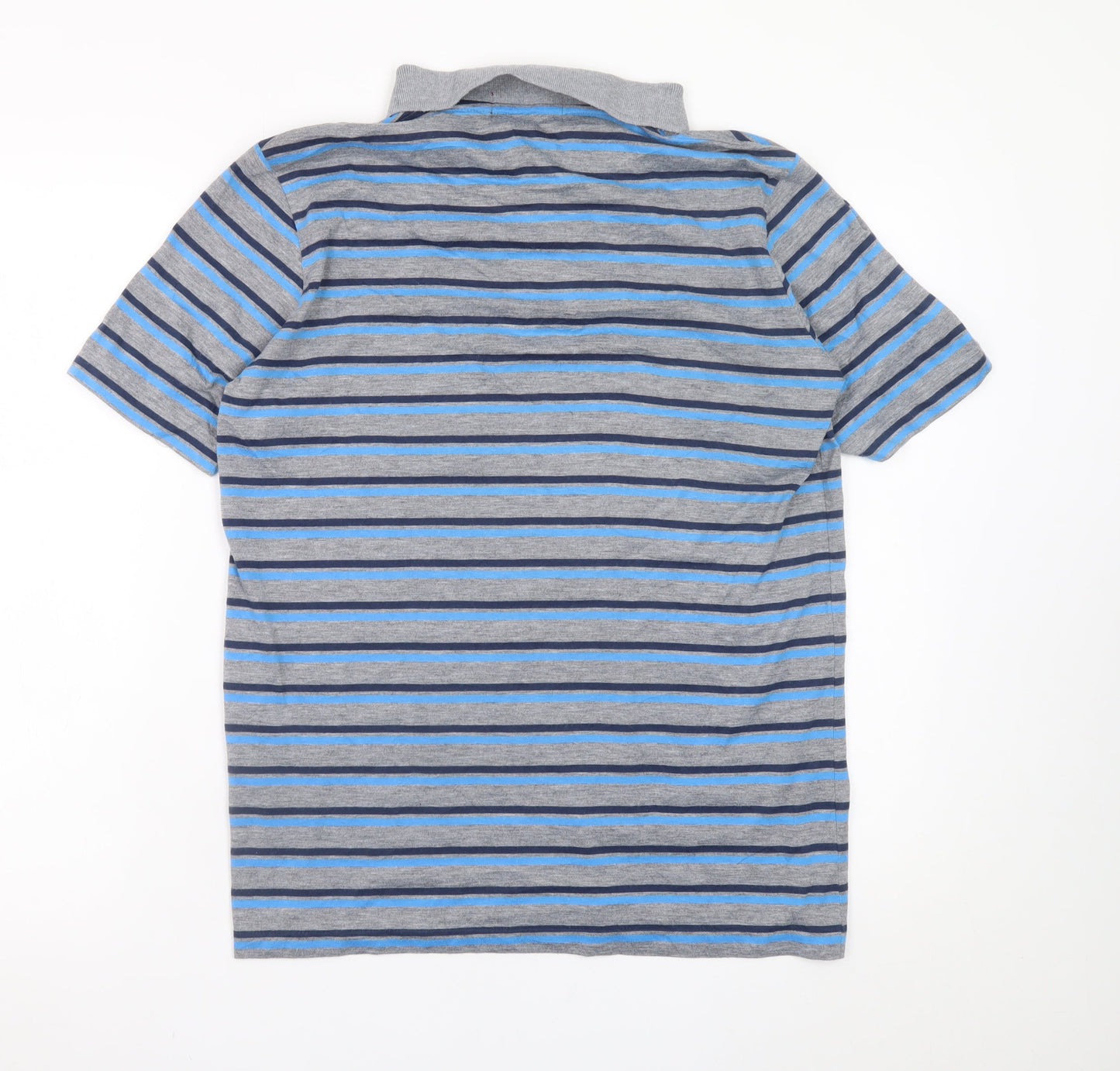 Woody Men's Grey Striped Collared Short Sleeve Polo Shirt Size M