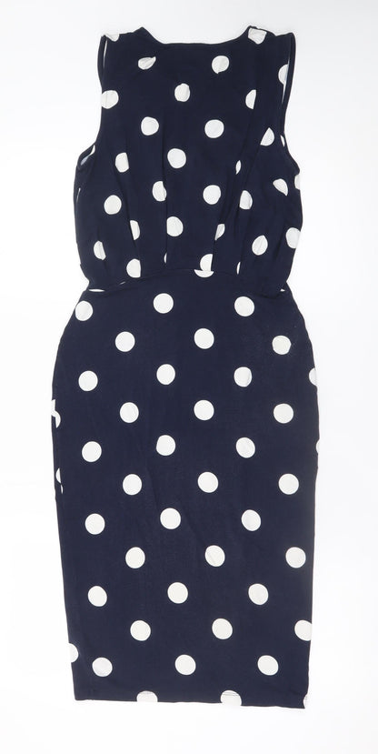 ASOS Women's Blue Polka Dot Sleeveless Bodycon Dress Size 12