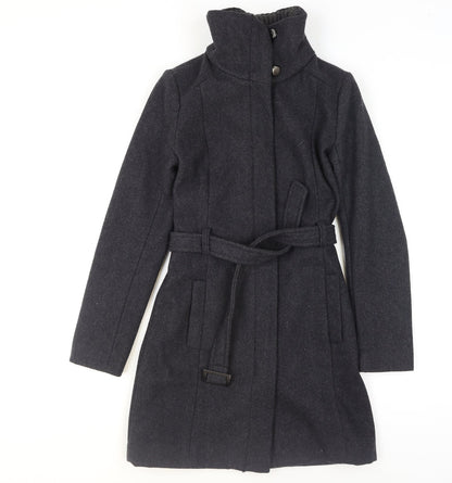 Mango Women Black Wool Blend Belted Overcoat XS