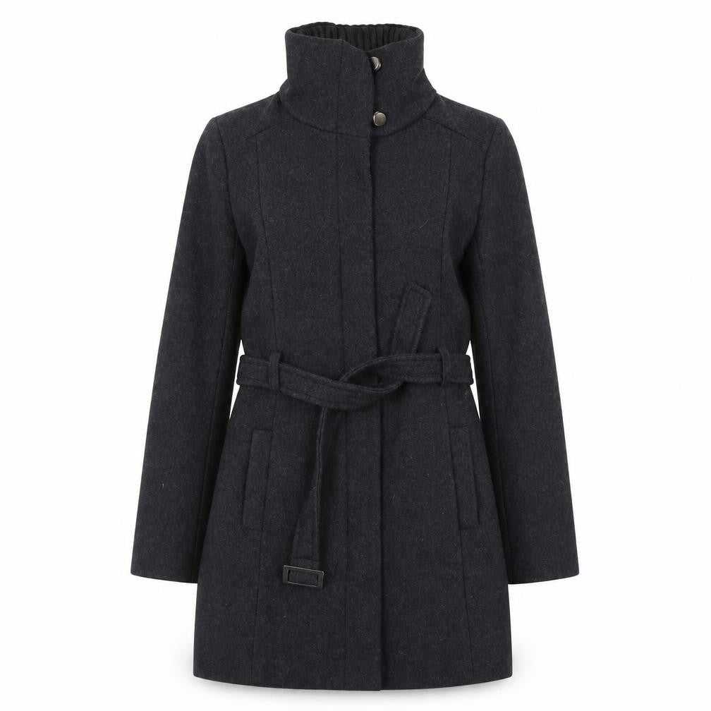 Mango Women Black Wool Blend Belted Overcoat XS