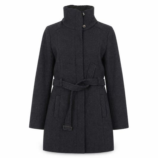 Mango Women Black Wool Blend Belted Overcoat XS
