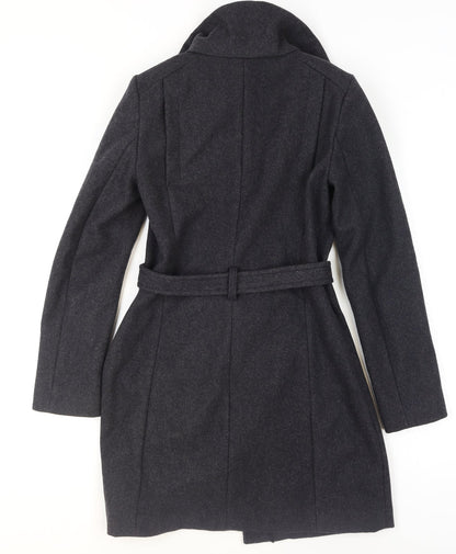 Mango Women Black Wool Blend Belted Overcoat XS