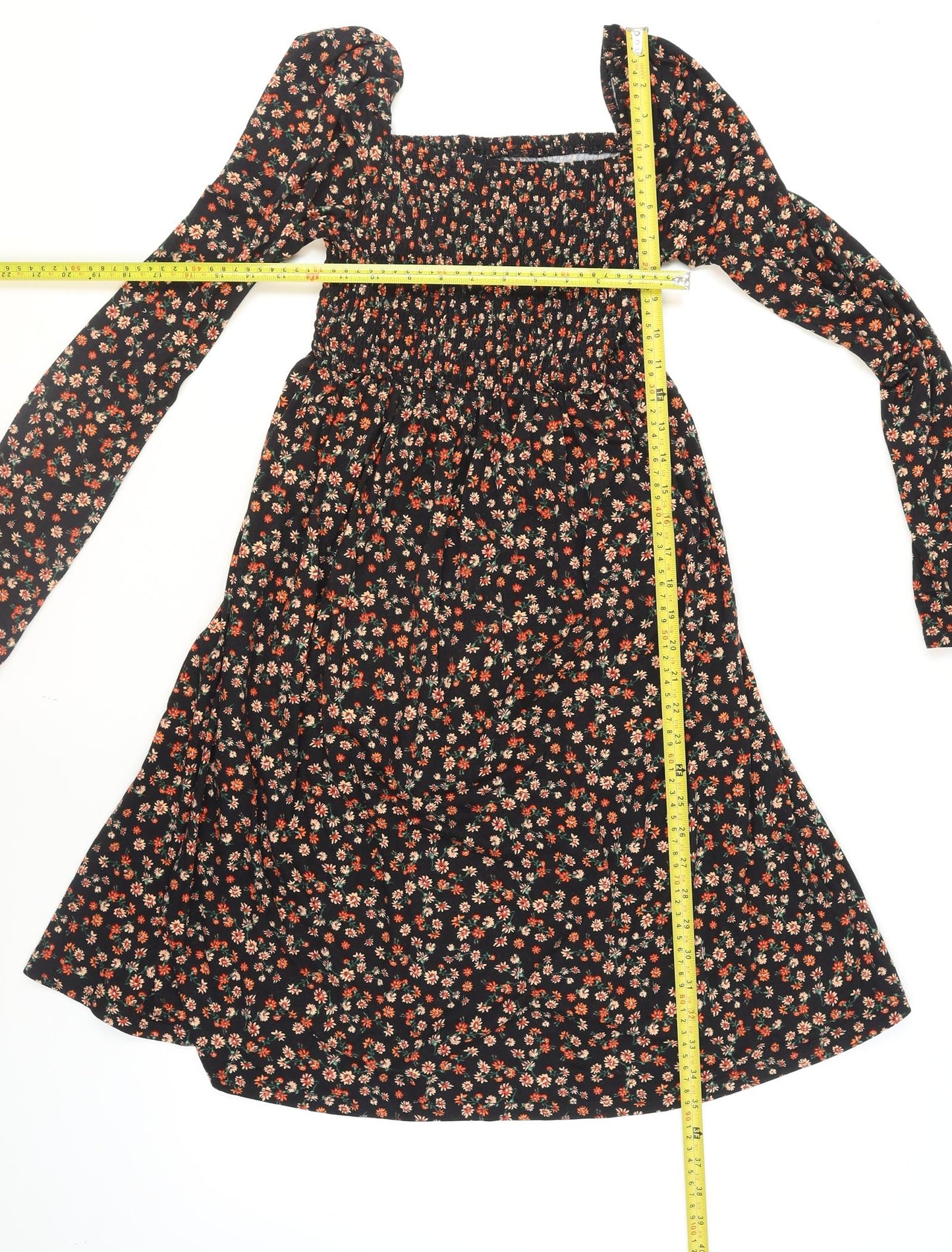 New Look Maternity Black Floral A-Line Ruched Dress UK 10