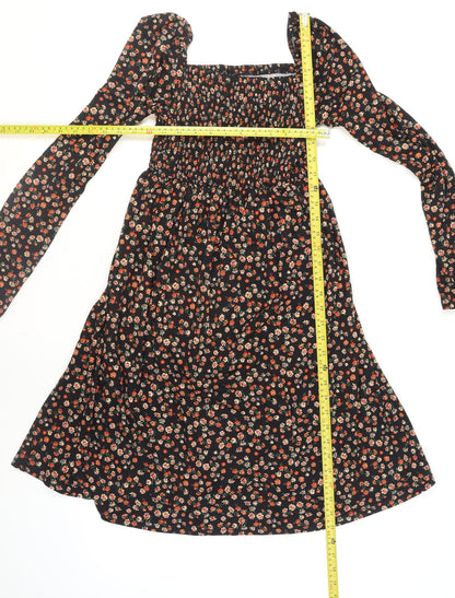 New Look Maternity Black Floral A-Line Ruched Dress UK 10
