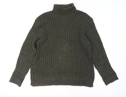 Hawkshead Men's Green Roll Neck Ribbed Knit Jumper Size L